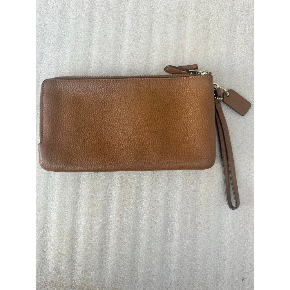 Coach Double Zip Wristlet Wallet Saddle Brown Pebbled Leather Gold H1681 F54056 - Picture 2 of 11
